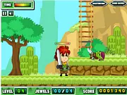 Gem Hunter Adventure game screenshot, hero fighting a monster to retrieve stolen gems, free online action game