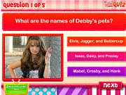 Screenshot of the Debby Ryan Trivia Quiz game showing a question screen with a photo of the celebrity Debby Ryan.