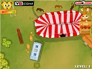 Circus Caravan Parking game, truck pulling a circus caravan into a parking spot, free online driving simulator