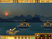 Pirates of the Red Sea game screenshot, cannon shooting a pirate ship on the ocean, free online action game