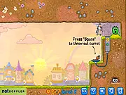 Play Cabbage Maniac Free Online, a physics puzzle game where a flying bunny drops carrots to open a path to the cabbage.