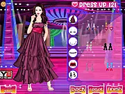 Screenshot of American Movie Star Dress Up online game showing a celebrity model and various elegant gowns.