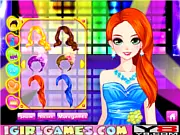 Annual Glamour Prom Dress Up game, fashion game screenshot of a girl choosing an evening gown and accessories, free prom dress-up game