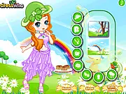 The Sweet Leprechaun dress up game screenshot showing an Irish fairy character with colorful clothes and accessories.