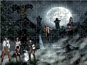 Zombie Grave Jigsaw game screenshot, solving a spooky zombie themed jigsaw puzzle, free online time-limit puzzle game