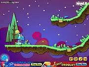Screenshot from Crazy Croquet featuring Alice, the Queen of Hearts, a hedgehog, and the Cheshire Cat in a Wonderland setting | Play physics-based puzzle game online