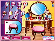 Screenshot of the Lovely Dressing Table free online decoration game, showing a beautifully customized vanity with mirror and accessories