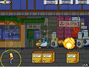 Bart Simpson Kaboom free online zombie game screenshot showing Bart Simpson aiming a rocket launcher at a crowd of zombies