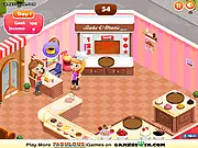 Betty's Bakery free online game screenshot showing a busy bakery with cakes, an oven, and Betty serving customers