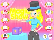 Screenshot of the Lovely Magician dress-up game, showing a cute girl magician being styled with beautiful clothes and accessories.