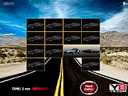 Matching Cars Memory Game free online screenshot showing face-down cards with cool car pictures underneath to be matched