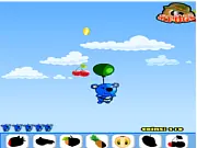 Screenshot of the Blue Panda Fruit Catcher online game, showing the blue panda in a hot air balloon catching various fruits.