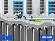 Screenshot of the Peter Griffin Bike online game, showing Peter Griffin riding a bicycle over a mountainous, challenging obstacle course.