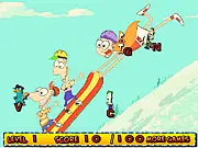 Screenshot of the Phineas and Ferb Typing online game, showing letters falling down the screen that the player must type on their keyboard.