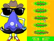 Nose Picker game screenshot showing a cartoon nose with various humorous accessories like glasses and a hat being added to it.