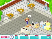 Ice Cream Frenzy 2 free online game screenshot showing Lisa serving ice cream cones to customers in her busy shop