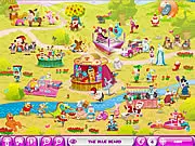 Screenshot from Fairy Tale Land game, showing an enchanted scene where players must find hidden fairy tale characters, surrounded by trees and a castle.