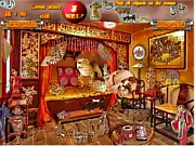 Chinese Shop Secrets online game screenshot showing a cluttered souvenir shop with a list of hidden objects to find