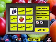 Screenshot of Fruits Perfect Match free online game, showing a grid of overturned tiles with various fruit images