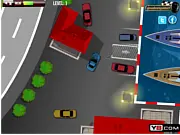 Screenshot of a sports car navigating a tight corner in the city streets during the Parking In Monte Carlo car simulator game.