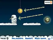 Screenshot of Shine Wars 2 showing the Sun and the Moon, with blocks and levers in place to solve a physics puzzle.
