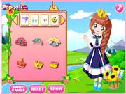 Cute Flower Princess Dress Up game screenshot showing Princess Anna with colorful hair wearing a floral dress, free online fashion game