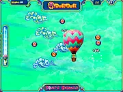 Screenshot of Mina's Sky Adventure game showing a cheerful character named Mina flying through the sky and collecting glowing yellow fuel tanks