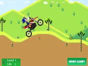 Screenshot of Sonic New Bike online game showing Sonic the Hedgehog riding a motorcycle over a treacherous ramp while collecting gold coins