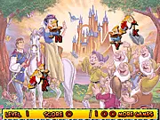 Screenshot of Snow White Typing Test online game showing a character with individual letters falling down the screen that the user must type