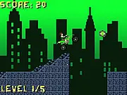 Ben 10 Power Motobike game screenshot showing Ben 10 riding his motorcycle over a rough hill, free online physics racing game