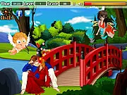 Screenshot from the Anime Couple Kissing Game showing a boy and girl anime couple about to kiss while an observer character is looking away