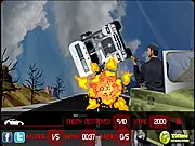 Highway Shooting free online game screenshot, player's armed vehicle driving down a road, shooting at a wave of enemy cars in a top-down arcade combat game