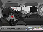 Screenshot of Chaplin Fun Kiss online game showing Charlie Chaplin and a girl kissing secretly while another character is looking away
