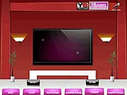 Screenshot of Modern Hall Decorate game showing a stylishly redecorated corporate meeting room with colorful accents and new furniture, PlayArcadeHub
