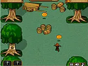 The Run Run Ran online game showing a small character running and jumping over a series of dark square block obstacles in a brightly colored environment.