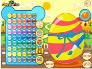 Gameplay screenshot of Painting Eggs For Easter showing a decorated Easter egg with ribbons and patterns, surrounded by paint and brushes