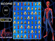 Spiderman Icon Match 3 puzzle game screenshot, aligning Spiderman and villain icons for a high score, play online free