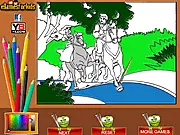 Princess Cinderella Coloring free online game screenshot, showing Cinderella and Prince Charming in a classic scene ready for coloring