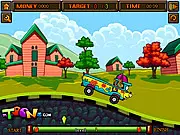 Scooby Food Rush free online game screenshot - Scooby-Doo driving a truck full of food parcels on a bumpy road