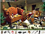 Vickys Cleaning Service hidden object game screenshot, showing a messy room and list of hidden items to find