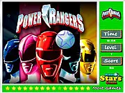 Power Rangers Hidden Stars free online game screenshot, showing a team of Power Rangers in a fighting pose with hidden glowing stars to be found