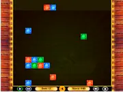 Screenshot of Gem-Hoarder game board showing falling colored blocks and a grid of gems below, a player stopping a block with the space key, a completed level screen