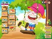 Little girl playing on a swing dress up game, free online fashion game, springtime park scene