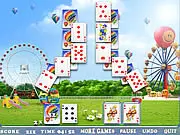 Screenshot of Sunny Day Patience online card game showing two matching face-up cards ready to be removed from a clean, bright card table
