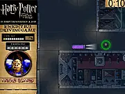 The purple triple-decker Knight Bus driving and stretching around a corner in the streets of London in the online game