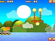 Balloon Cannon free online game screen with a cannon aiming at a cluster of red and blue balloons, physics puzzle game on PlayArcadeHub
