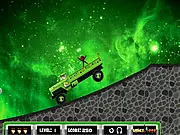 Ben 10 driving a heavy truck loaded with various aliens over a bumpy, off-road course in the free online game