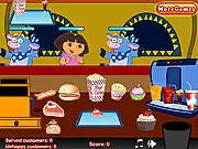 Dora's Shop Dash game screenshot, a free online time management and customer service simulation game on PlayArcadeHub