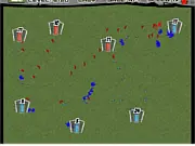 Play Zombie Army Madness free online strategy game, showing a horde of zombie troops attacking an opponent's grave in a graveyard.