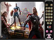 Avengers Hidden Numbers game screenshot, player finding a hidden digit in a room full of objects, play free online point and click game